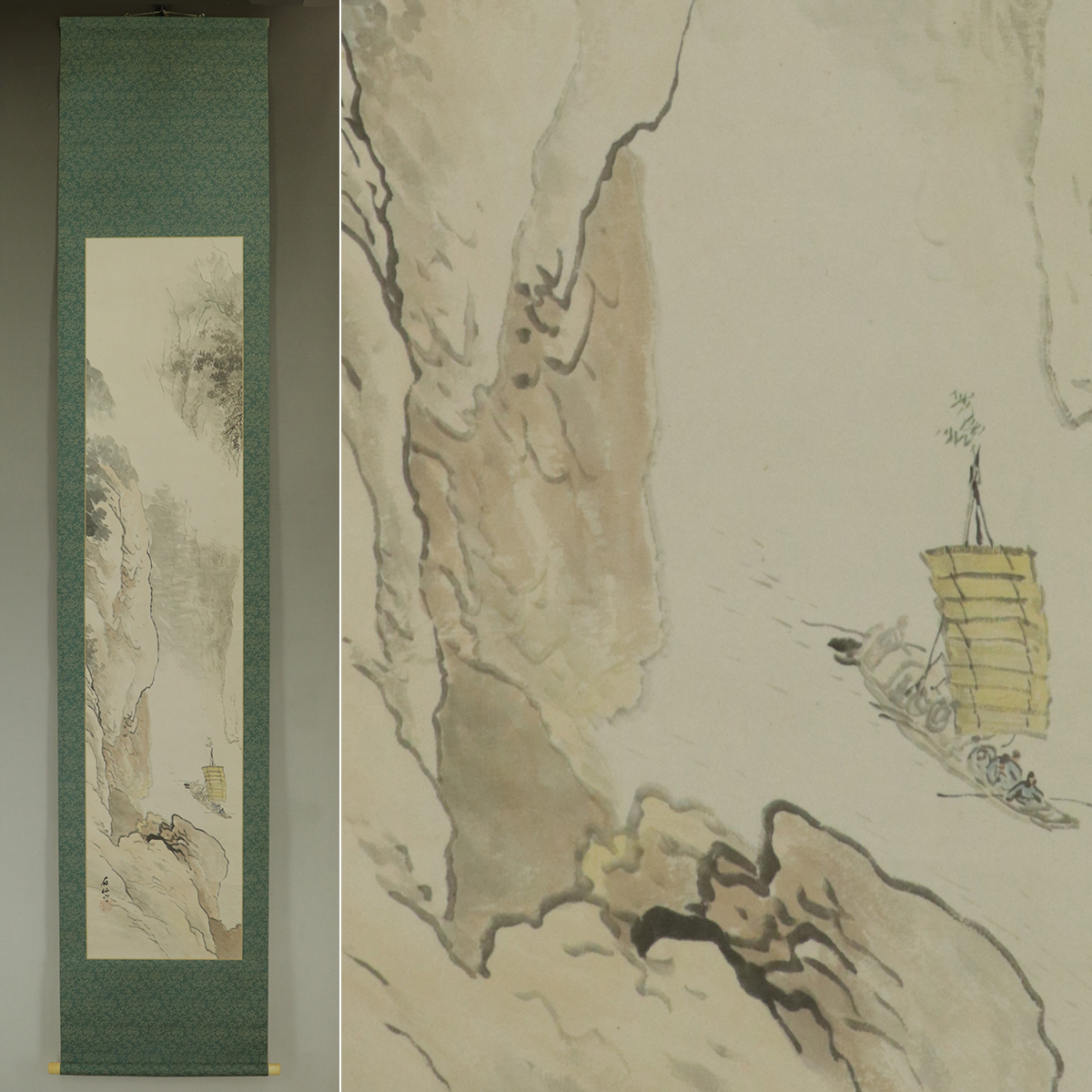 【真作】福田眉仙【風箱峡】◆紙本◆共箱◆掛軸 t03127