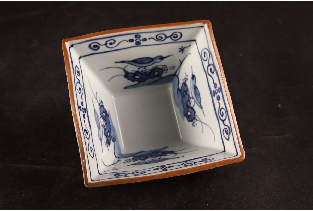 URA]京焼⁄馬場京泉 造⁄染付色絵山水風景文蓋向付5客⁄5-1-136(検索)骨董