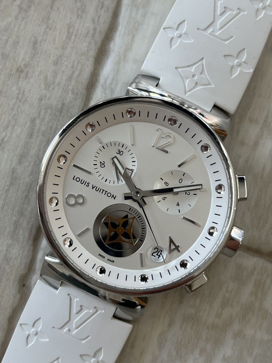 LOUIS VUITTON ルイヴィトン Q8D10 タンブール ムーンスター GM クロノグラフ クォーツ シルバー ホワイト