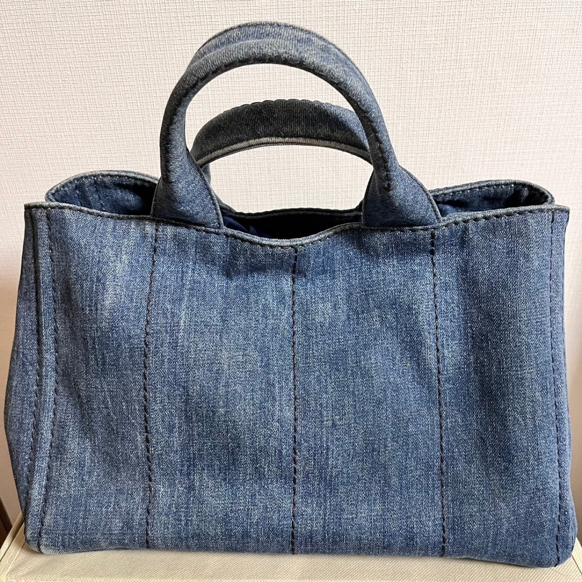 カナパ プラダ PRADA 1BG642 デニム トートバッグ ブラック 中古
