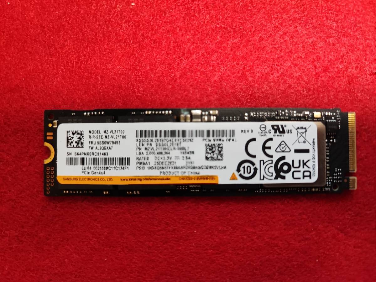 使用少!! SAMSUNG・サムスン PM9A1 1TB(1024GB) PCIe 4.0 NVMe SSD/mzvl21t0hclr-00bl7
