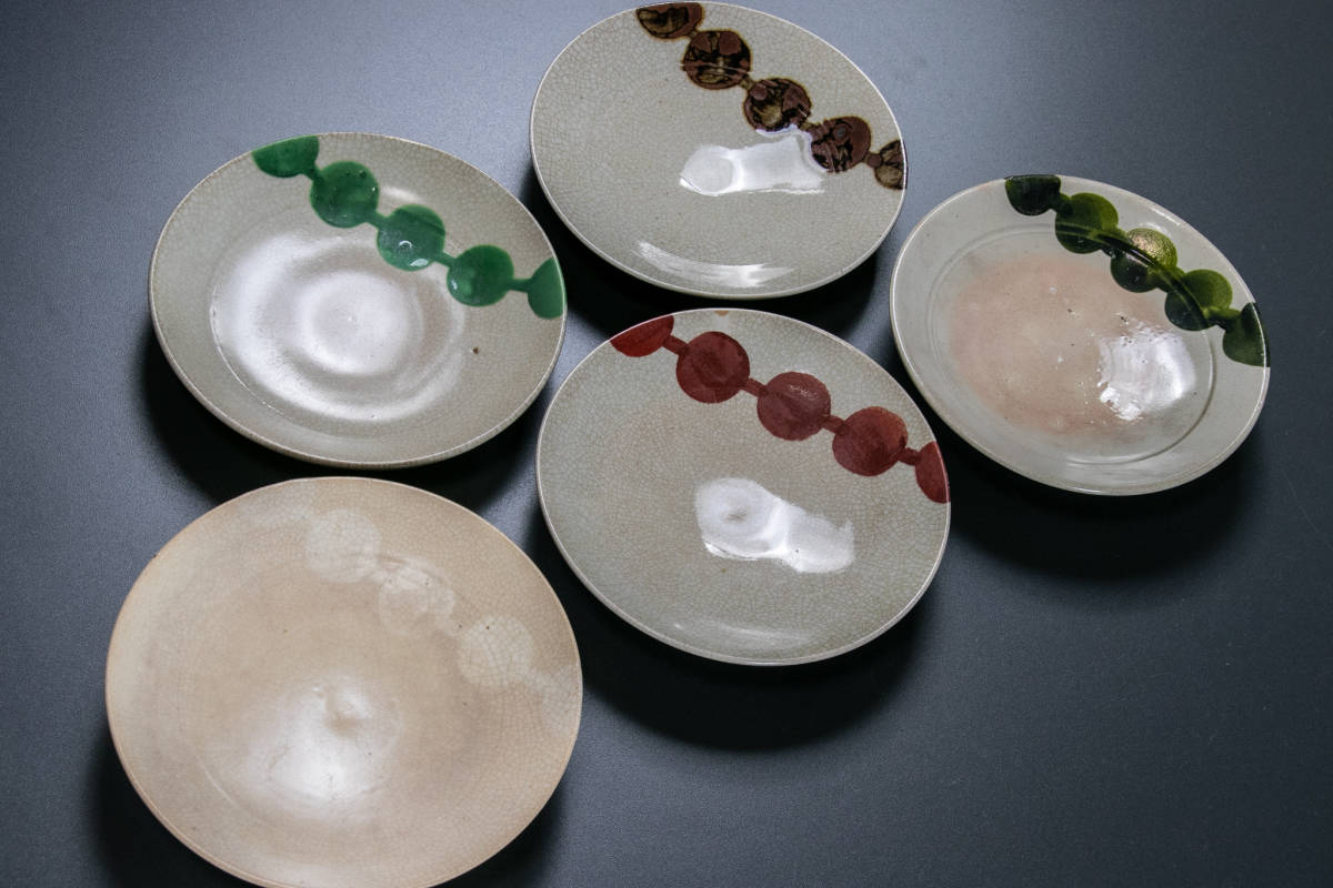茶道具】清水六兵衛 都をどり 団子皿 五客 径13.5cm 菓子皿 5枚セット
