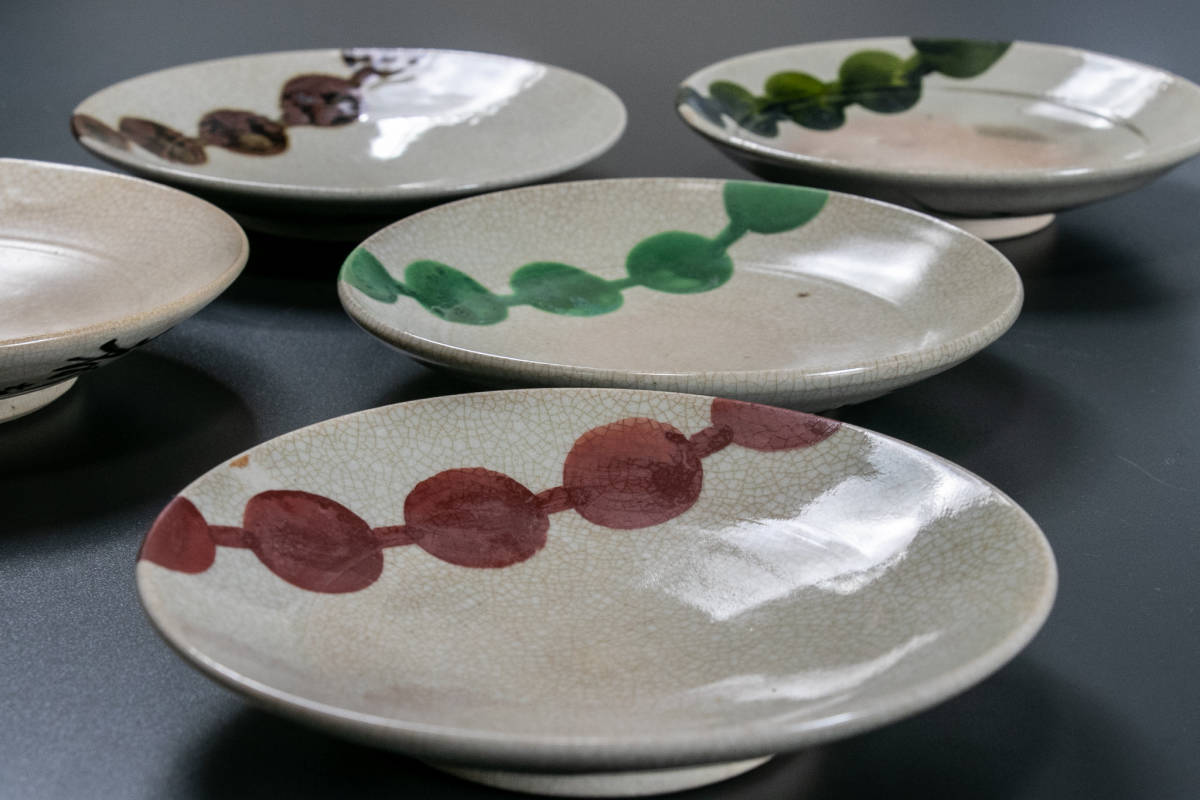 茶道具】清水六兵衛 都をどり 団子皿 五客 径13.5cm 菓子皿 5枚セット