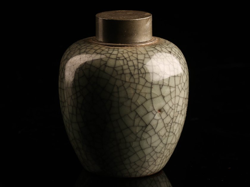 【流】中国美術 青磁錫口茶入 KQ655