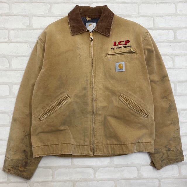 カーハート Carhartt デトロイトジャケット ダック地ワークジャケット 裏地フリース ベージュ ビンテージ 90s