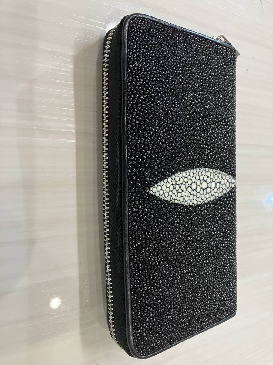 送料無料　長財布　エイ皮　ファスナー式　スティングレー製