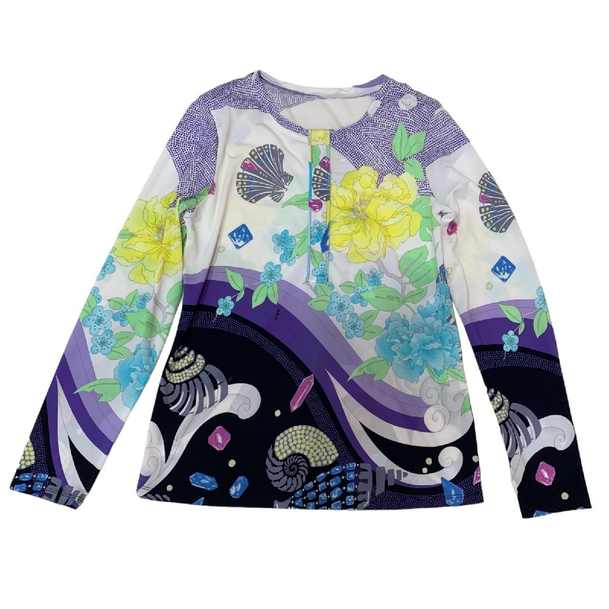 〇LEONARD レオナール ヘンリーネックカットソー 長袖 花柄 ポリエステル マルチカラー