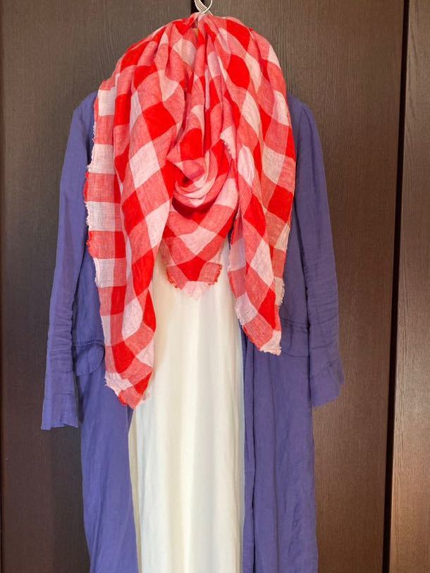 ダニエラ グレジス ストール 麻 ピンク×レッド lino チェック柄