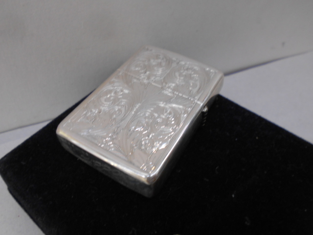 スターリングシルバー 両面唐草模様 イタリックロゴ 純銀Zippo 1991年 