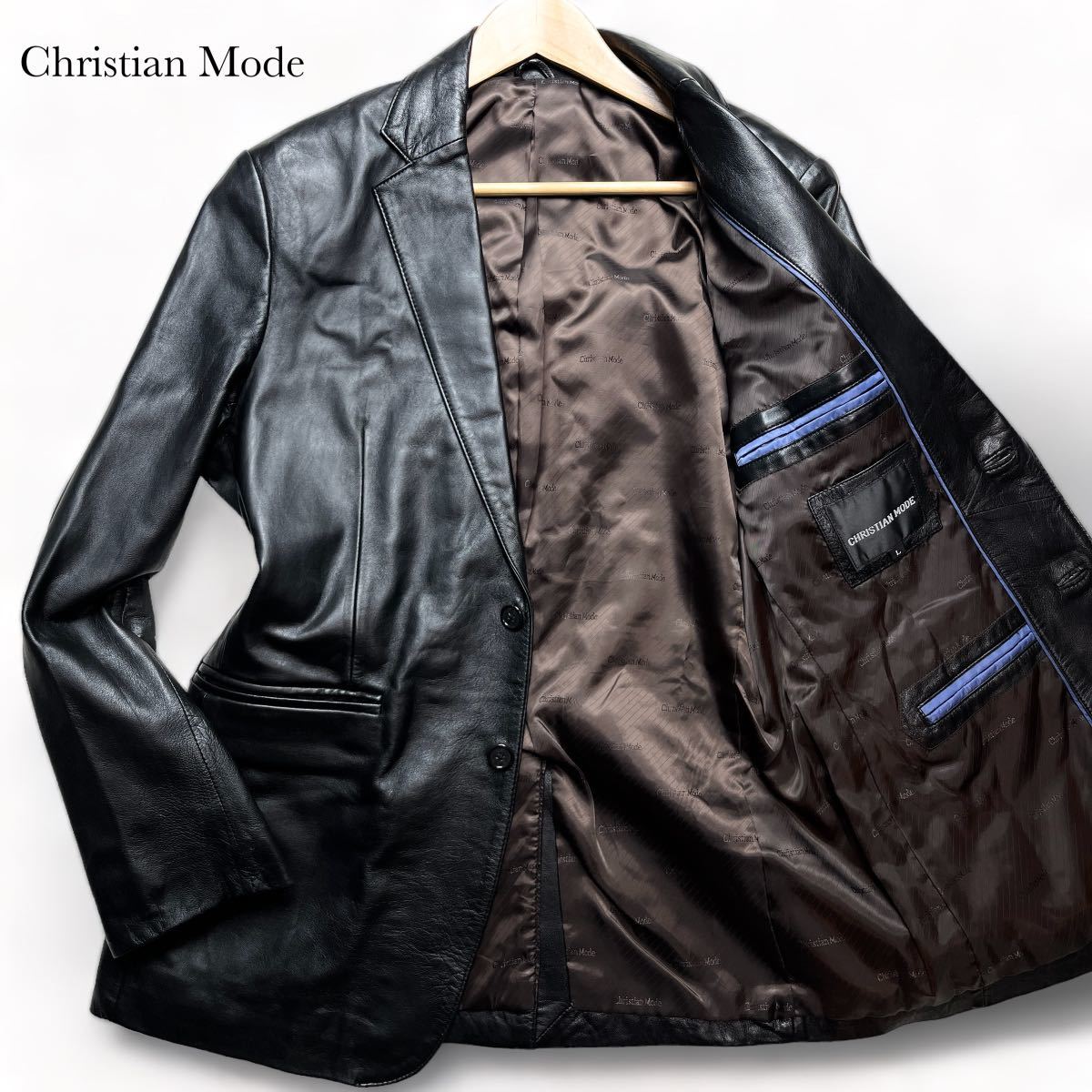 希少L/極上ラムレザー ●クリスチャンモード 『漂う高級感』 CHRISTIAN MODE 羊革 テーラードジャケット シープスキン 本革 ブラック 黒