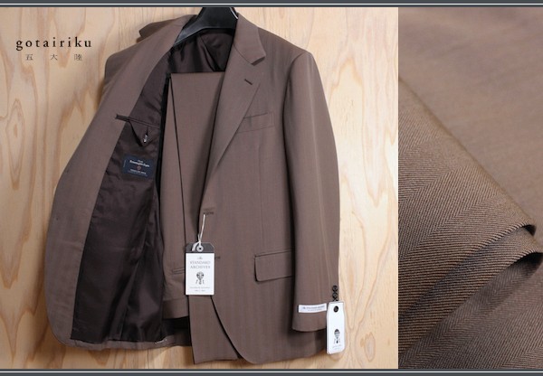 新品 オンワード樫山 五大陸/gotairiku The STANDARD ARCHIVES 春夏 イタリア ゼニア/Zegna 日本製 スーツ 36L/AB5/やや幅広M/茶系/17.6万