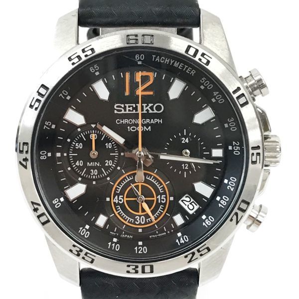 SEIKO セイコー 腕時計 クオーツ 6T63-00K0 クロノグラフ アナログ カレンダー ブラック オレンジ おしゃれ 格好良い 動作確認済み 箱付き