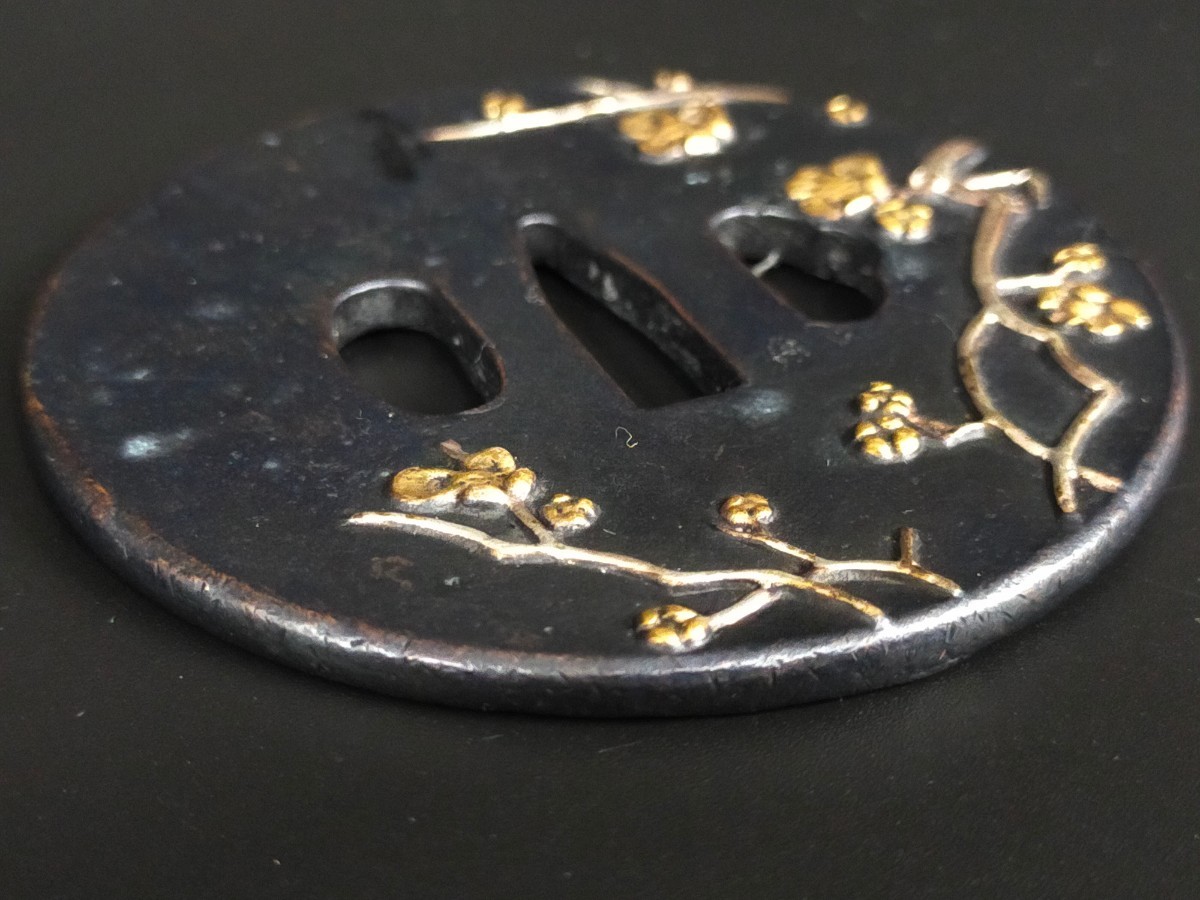 銅地 刀鍔 日本刀装具 鍔 細工 絵金銀 - つば 金銀メッキ 鐔 刀