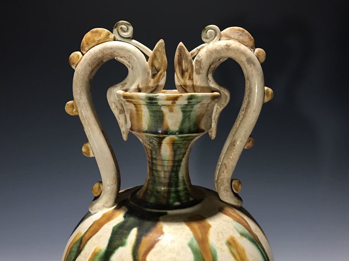 唐三彩 壺 双耳 唐物 装飾 中国美術 中国古玩 骨董 中国美術 唐物コレクター 唐時代 唐三彩双耳瓶 時代物 (唐)｜売買され