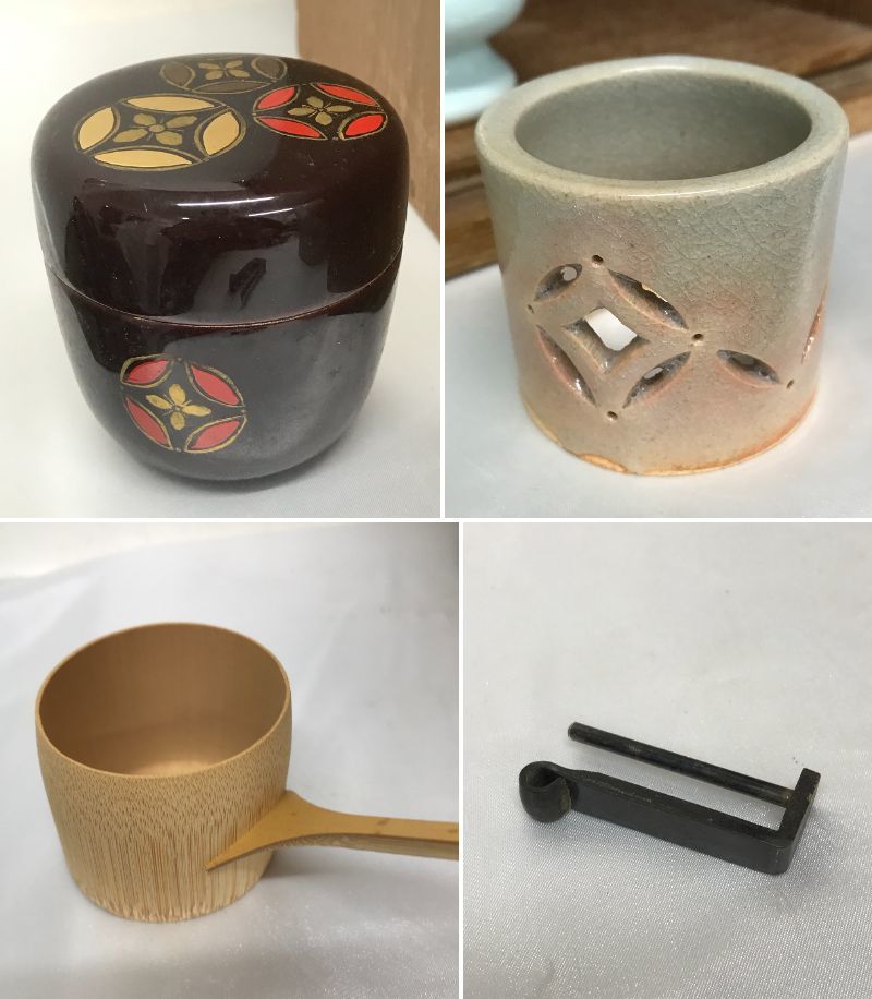 蓋置 【TY75 茶道具 大徳寺 上田義山 花押 竹蓋置 呂風炉 江戸