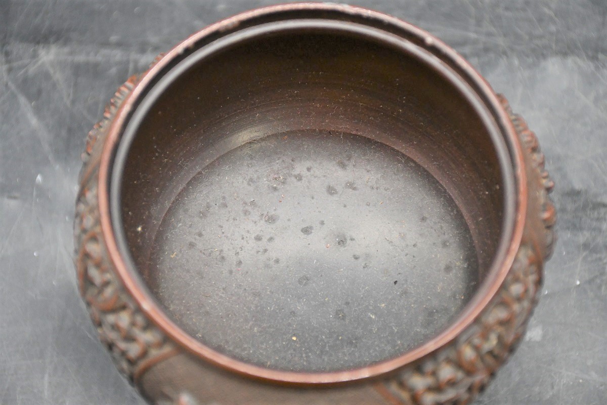 NY8-352【現状品】宏采作 銅製香炉 佐野宏采 三つ足香炉 獅子摘 香炉