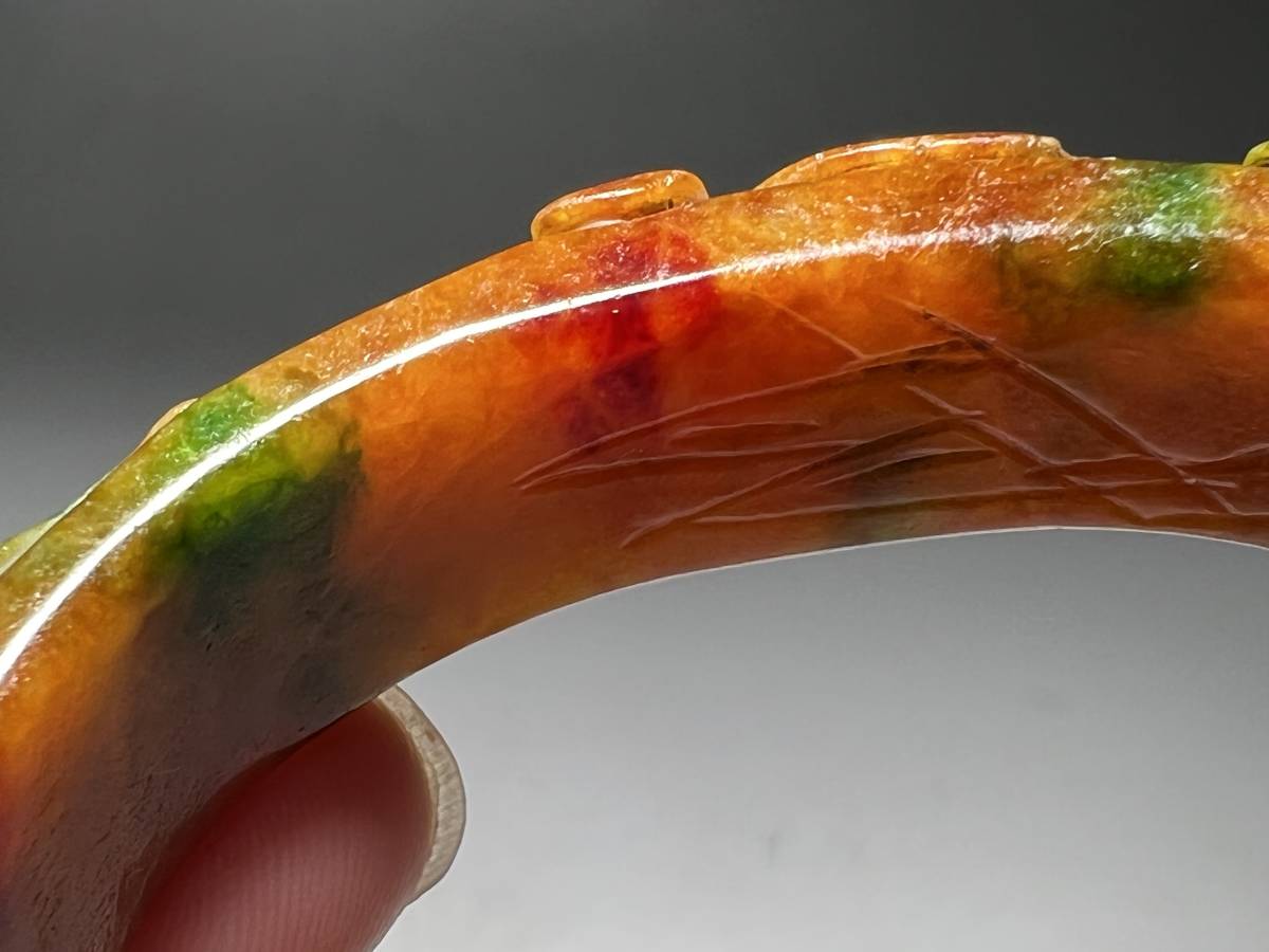 中国古玩 清時代 紅翡翠 腕輪 和田玉 龍鳳紋彫刻 瑪瑙 琥珀 極細工毛彫
