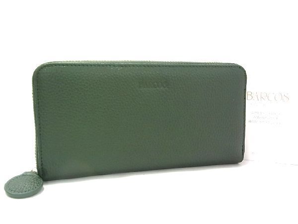 1円 ■新品■未使用■ BARCOS バルコス レザー ラウンドファスナー 長財布 ウォレット メンズ レディース グリーン系 BG1318
