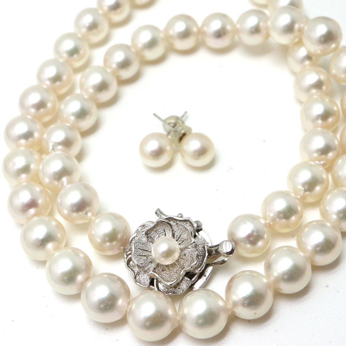 ［アコヤ本真珠ネックレス&ピアス］S 42.5g 41.5cm 7.0-8.5mm珠 パール pearl necklaceジュエリー pierce earring EA5/EC0