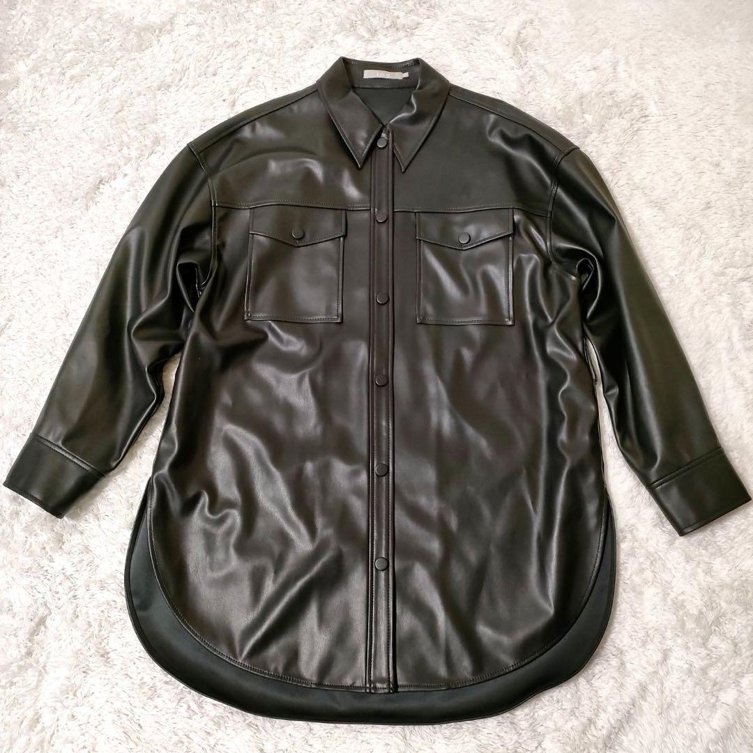美品 ICB 洗える L ベルト付 ブルゾン 黒 フェイクレザー ジャケット 極美品 iCB アイシービー 洗えるウォッシャブルフェイクレザー