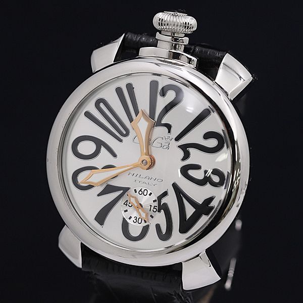 1円 保/箱付 手巻き ガガミラノ マニュアーレ48 スモセコ シルバー文字盤 NBY0826 メンズ腕時計 KOR 8717000