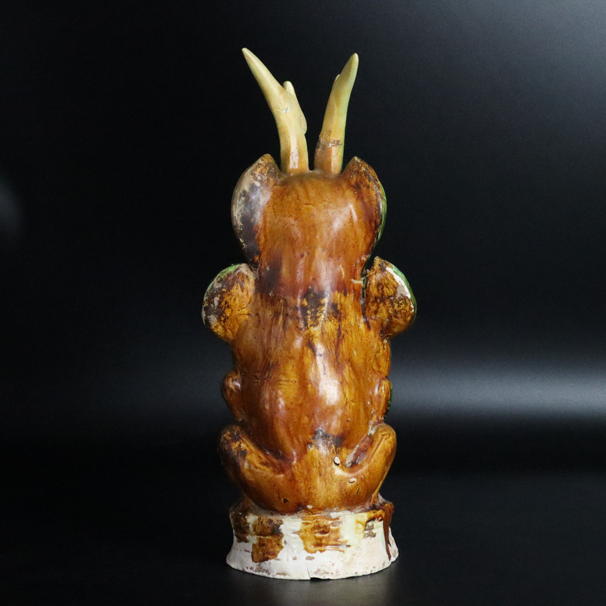 宙】中国古玩 唐三彩 鎮墓獣 34.9cm 墓守の鬼 陶器 置物 唐物 骨董 