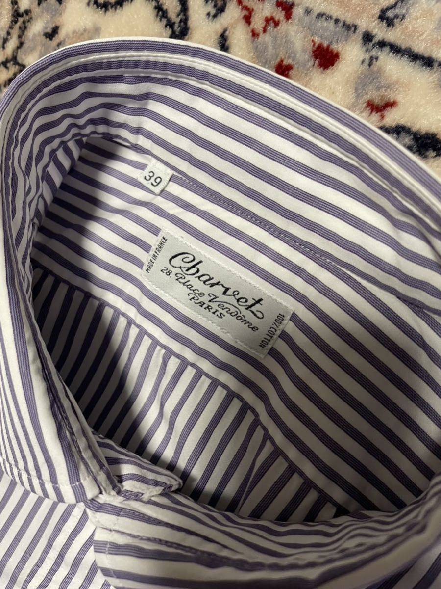made in 生々しく France】OLD Charvet ストライプシャツ ブルー