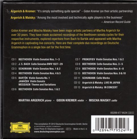 アルゲリッチ、クレーメル、マイスキー/the complete duo recordings