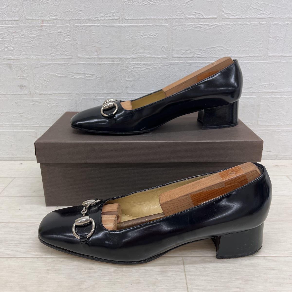 GUCCI ブラック スクエアトゥ パンプス 1154◎ イタリア製 GUCCI グッチ 靴 シューズ パンプス ビット ヒール