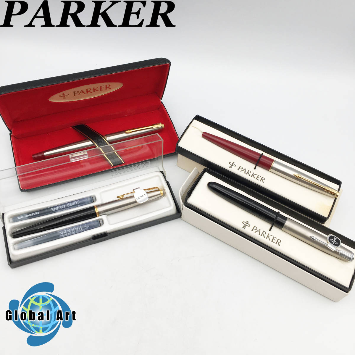 ★D08408/PARKER パーカー/万年筆/45/シルバー×ブラック/シルバー×ボルドー/まとめて/計4点セット