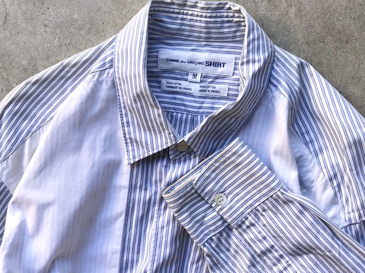 フランス製 COMME des GARCONS SHIRT 長袖シャツ M コムデギャルソン メンズ ストライプ パッチワーク