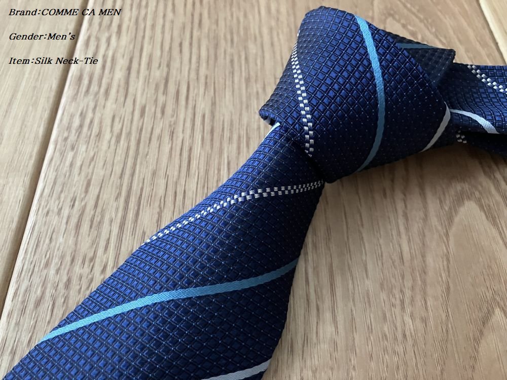 新品サンプル COMME CA MEN コムサメン【Japan Made】マルチストライプ シルクネクタイ 22ネイビー Fサイズ 66NA07 定価11，000円