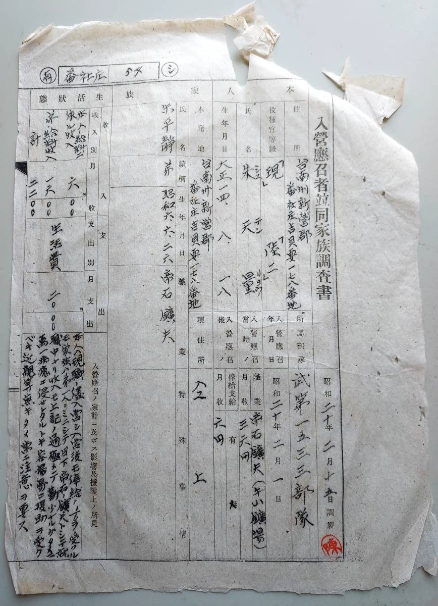 希少レア戦前戦時中台湾人日本兵入営応召者竝同家族調査書管理人選任認可願増給調書領収書通知書通称号検索日本帝国陸軍海軍軍盃鉄帽鉄兜 台湾の「歴史の暗部」を掘り起こす