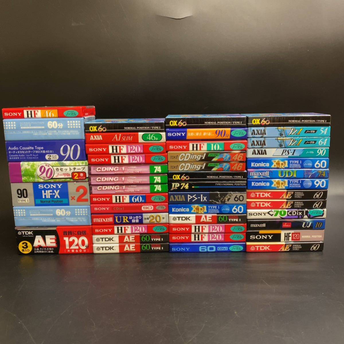 【未開封】53本 ノーマルポジション カセットテープ AXIA maxell SONY TDK オクサス Konica OX AE PS HF CD 当時物 レトロ 未使用 まとめ