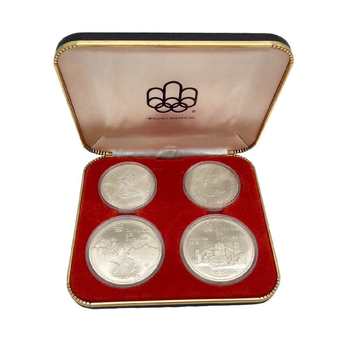 KS 記念コイン 銀貨 1976年カナダモントリオールオリンピック 4枚セット 5ドル×2枚 10ドル×2枚 ケース入り コイン エリザベス2世 硬貨