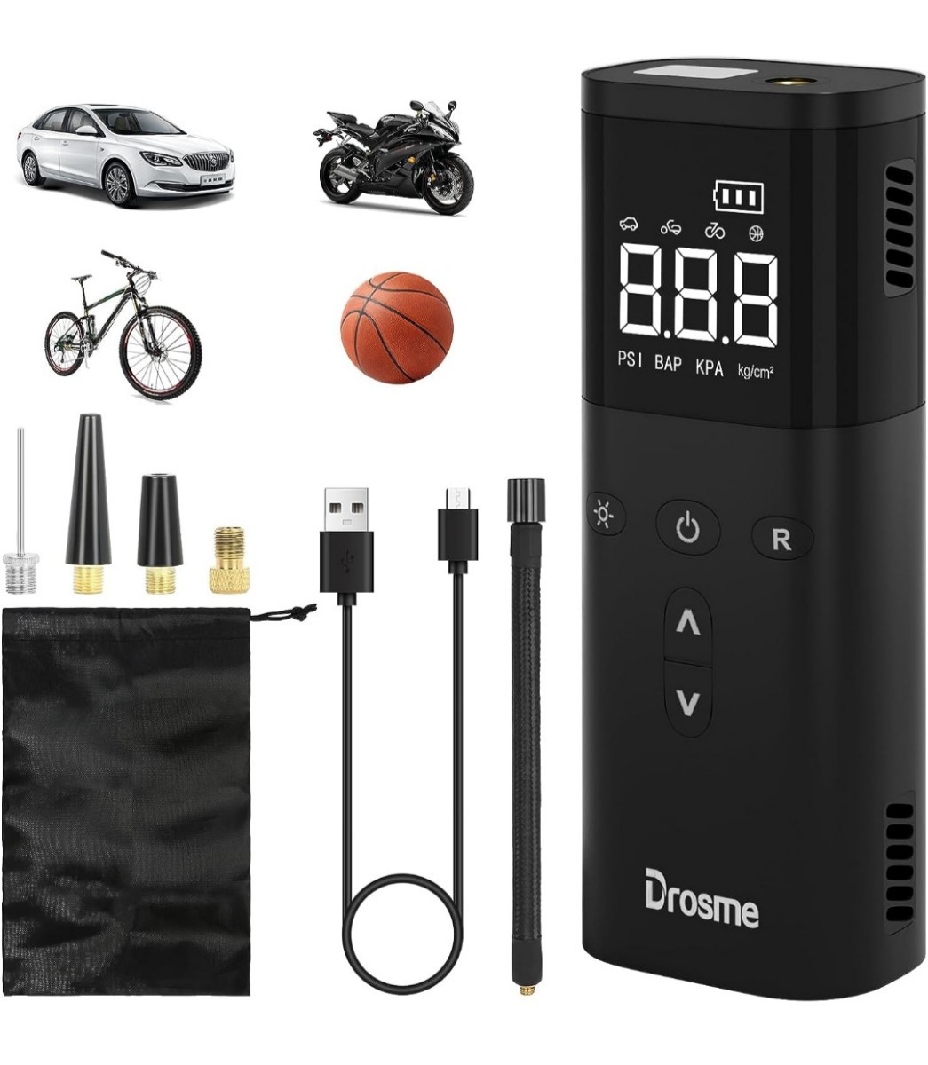 電動空気入れ　エアポンプ　片手サイズ　充電式　自転車空気入れ