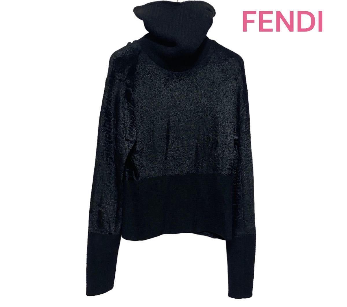 ●【美品】FENDI フェンディ/ニット/タートルネック/ロングリブ/ブラック●イタリアサイズ42（Mサイズ相当）●