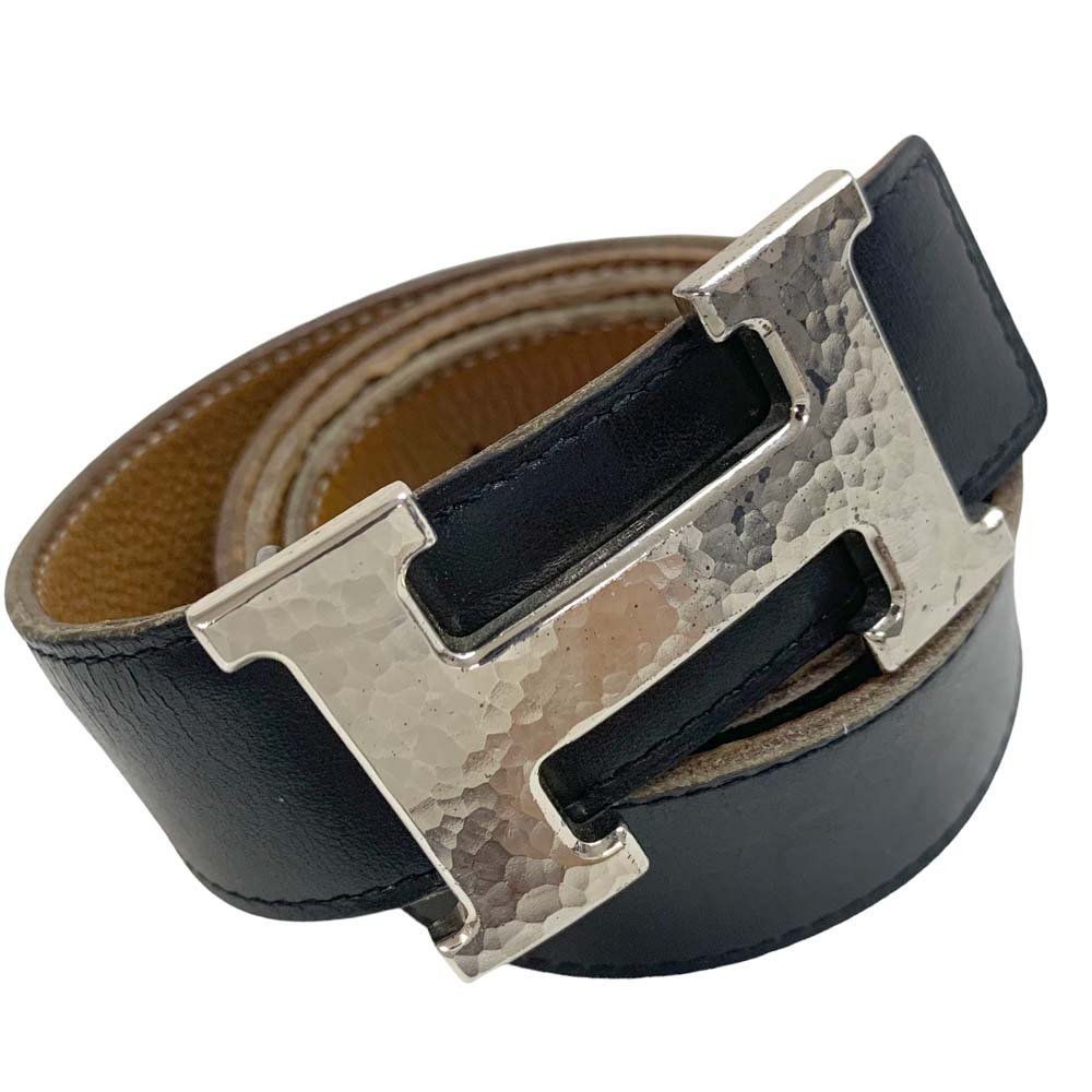 23-3265 エルメス コンスタンス 90 Hロゴベルト ブラックxブラウン シルバー金具 レザー 革 □J刻印 ファッション小物 メンズ