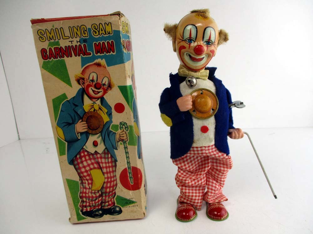 超希少、美品！アルプス ALPS ドラマー ピエロ ブリキ 玩具 箱付 電動