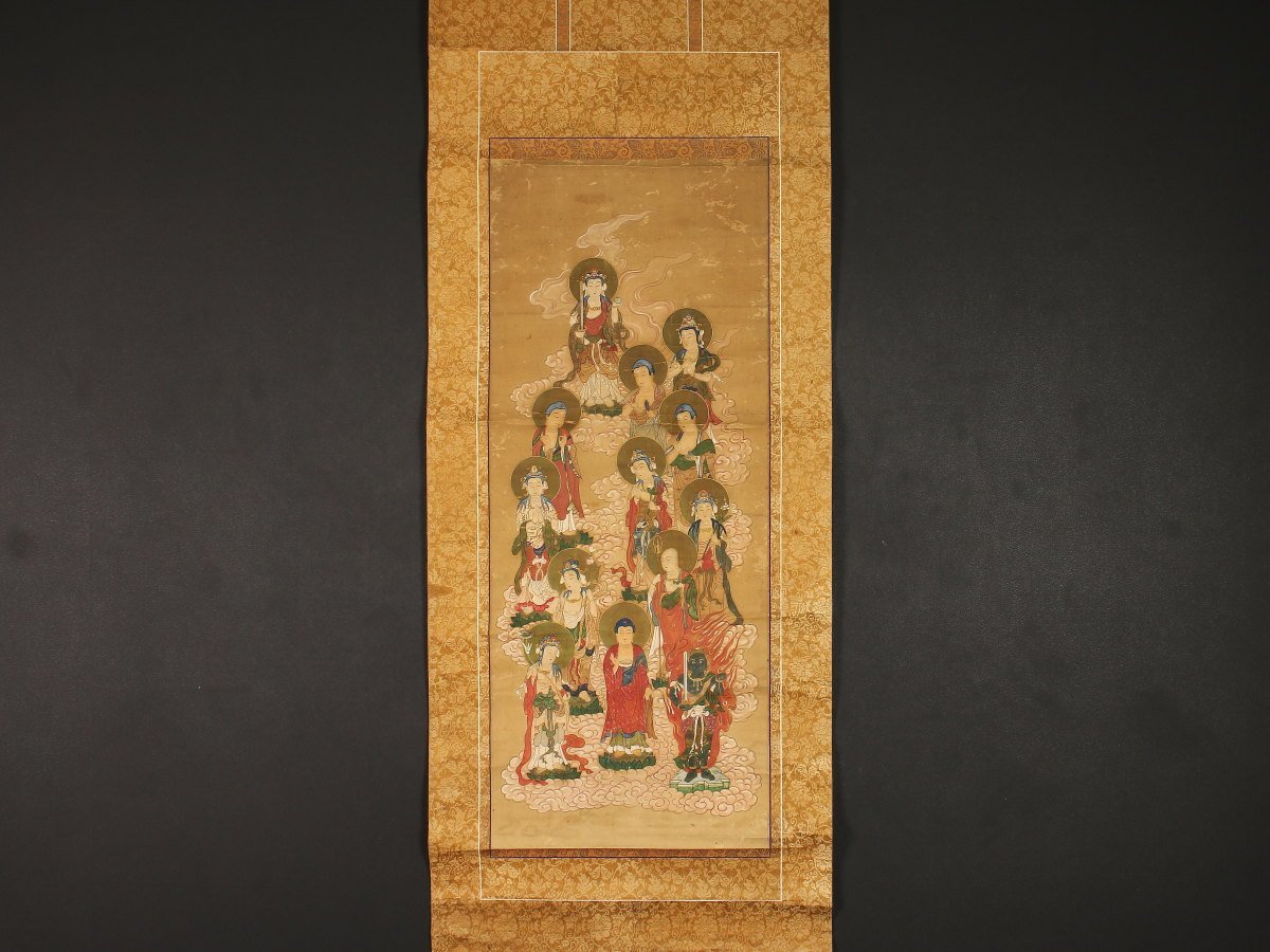 古仏画 十三仏図 不動明王 菩薩 阿弥陀如来 中国 仏画約103cm*48cm 伝来】ek9161 仏画 十三仏図 無落款 不動明王 文殊菩薩 普賢菩薩