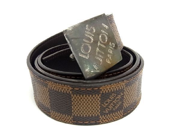 1円 ■美品■ LOUIS VUITTON ルイヴィトン M6944 ダミエ サンチュール キャレ ベルト 表記サイズ 85/34 ブラウン系 BG2563