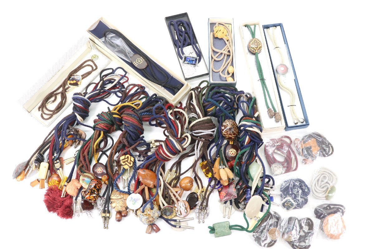 【70点以上】ループタイ 鼈甲風 べっ甲風 つげ 七宝 黒壇 等 大量 まとめ売り メンズ 紳士用 7462-K