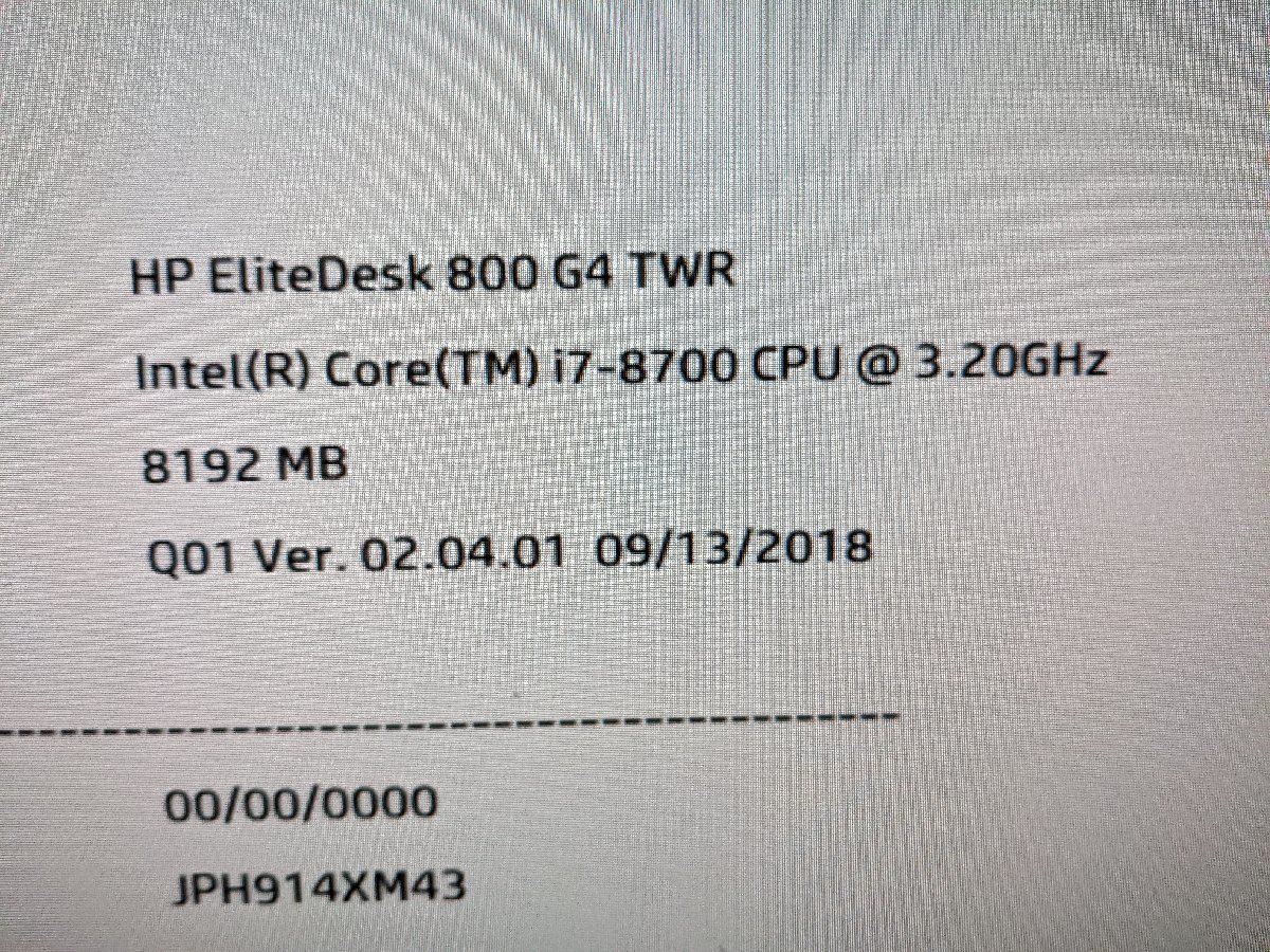 ハード王】HP EliteDesk800G4TWR/Corei7-8700/8GB/ストレージ無/バイオス確認済み/3892-R3