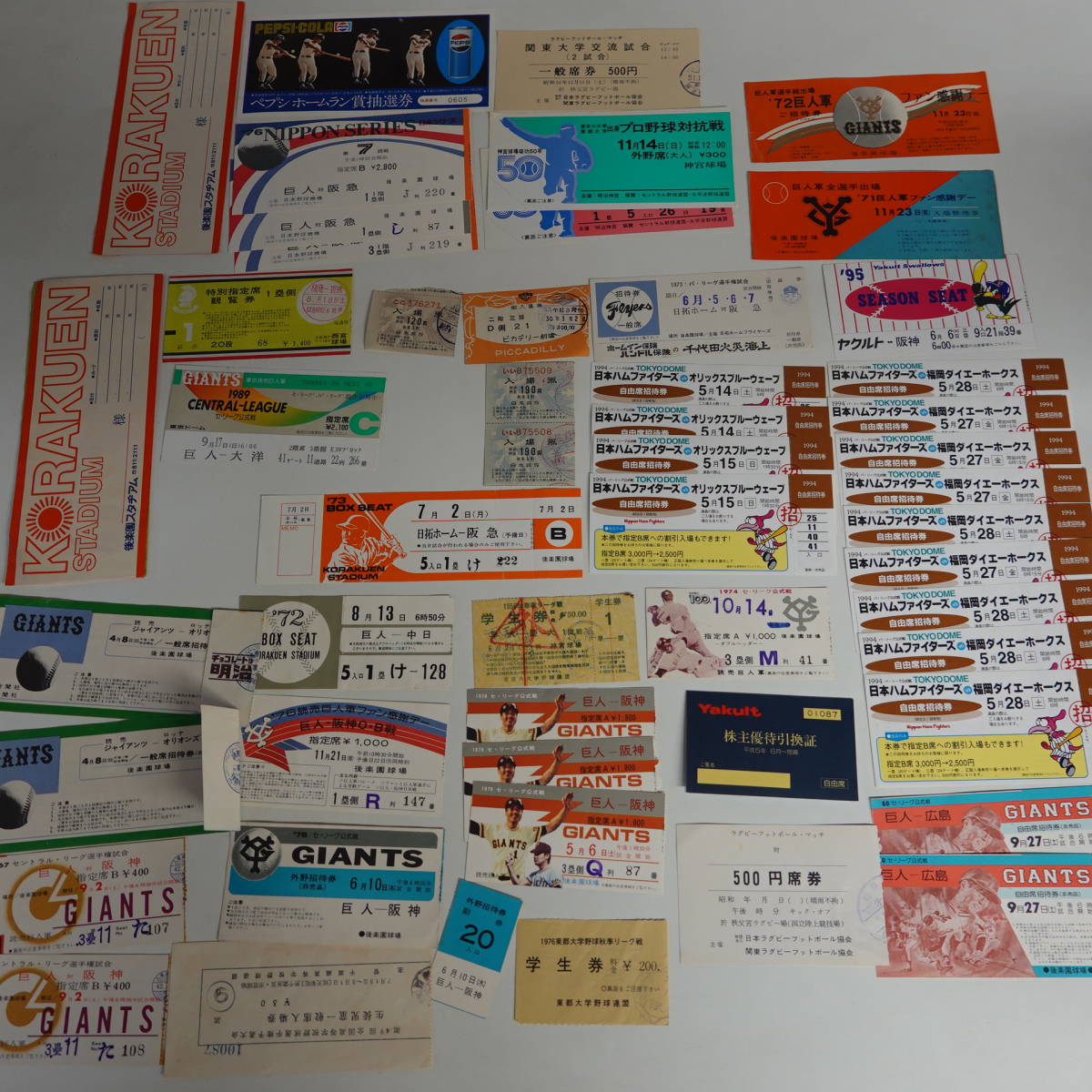 6729古いプロ野球チケット半券40枚以上 巨人ファン感謝デヒ 1972年頃