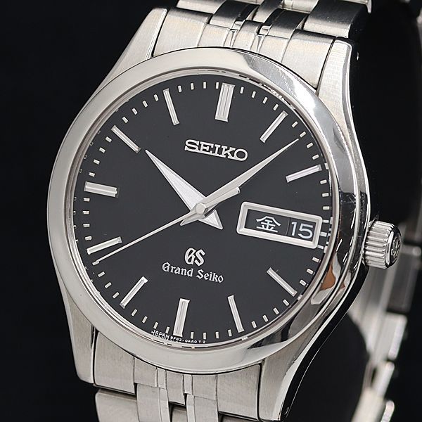 1円 保/箱/コマ4付 稼働 美品 セイコー 9F83-0AB0 グランドセイコー QZ デイト 黒文字盤 メンズ腕時計 OGH 2760010