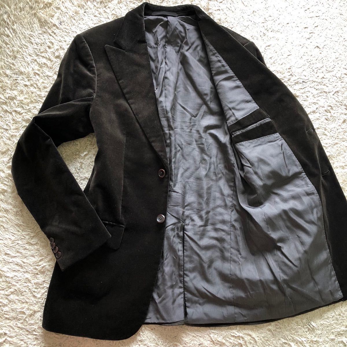 アルマーニコレツォーニ 「大人の一着」 ARMANI COLLEZIONI テーラードジャケット ブレザー ベロア M相当 ダークブラウン