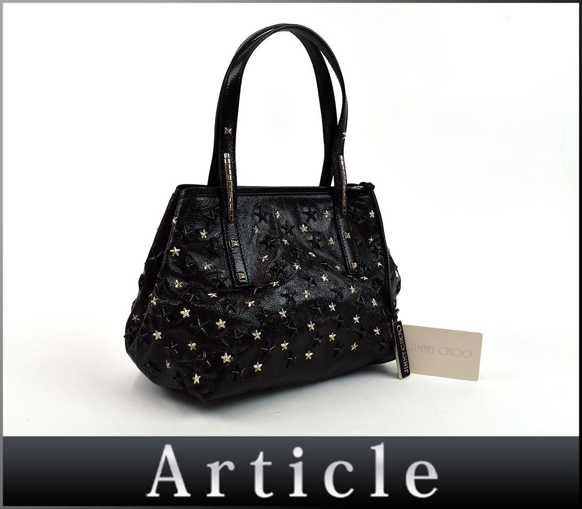 157602◇美品 JIMMY CHOO ジミーチュウ スター スタッズ トートバッグ 