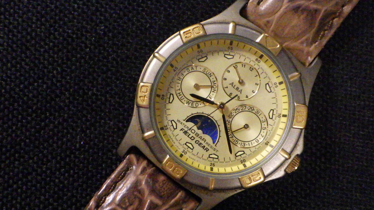 良品 SEIKO セイコー ALBA アルバ FIELD GEAR V33F-6A80 ムーン 