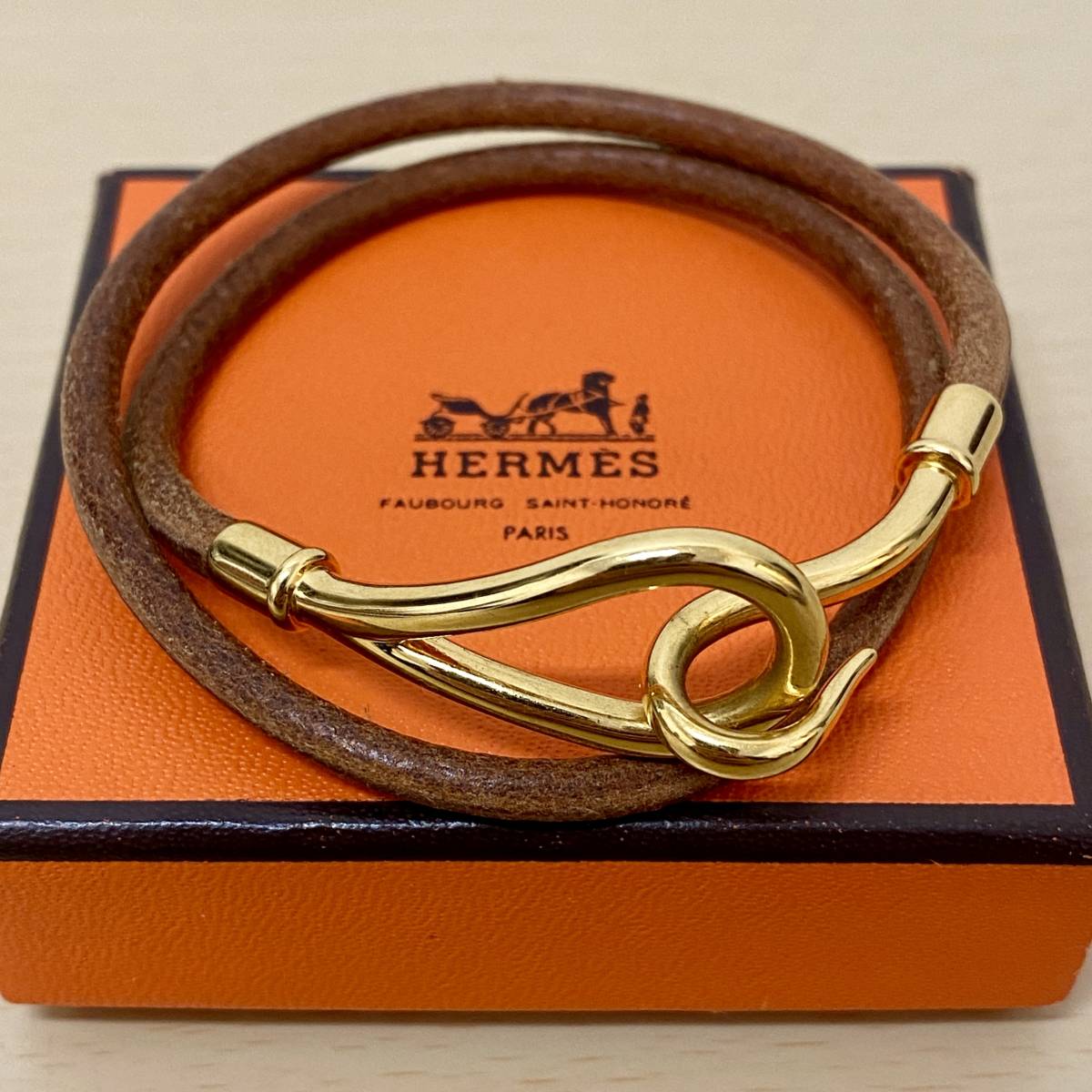 【美品】HERMES ジャンボ 2連ブレスレット ゴールド&ブラウン 2 HERMES ブレスレット ジャンボ 2連 ゴールド金具 ブラウン系 ブランド