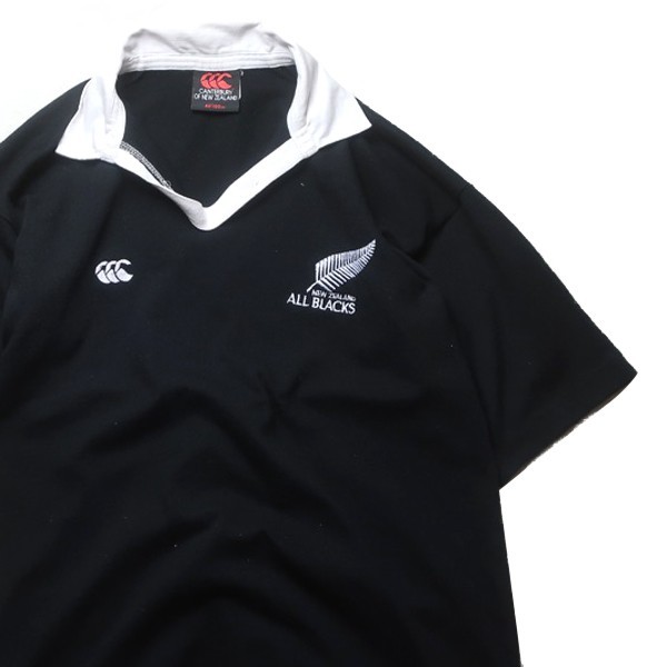 人気モデル! Canterbury All Blacks オールブラックス ニュージーランド製 オフィシャル 半袖 ラグビー ラガーシャツ ブラック 黒 メンズ